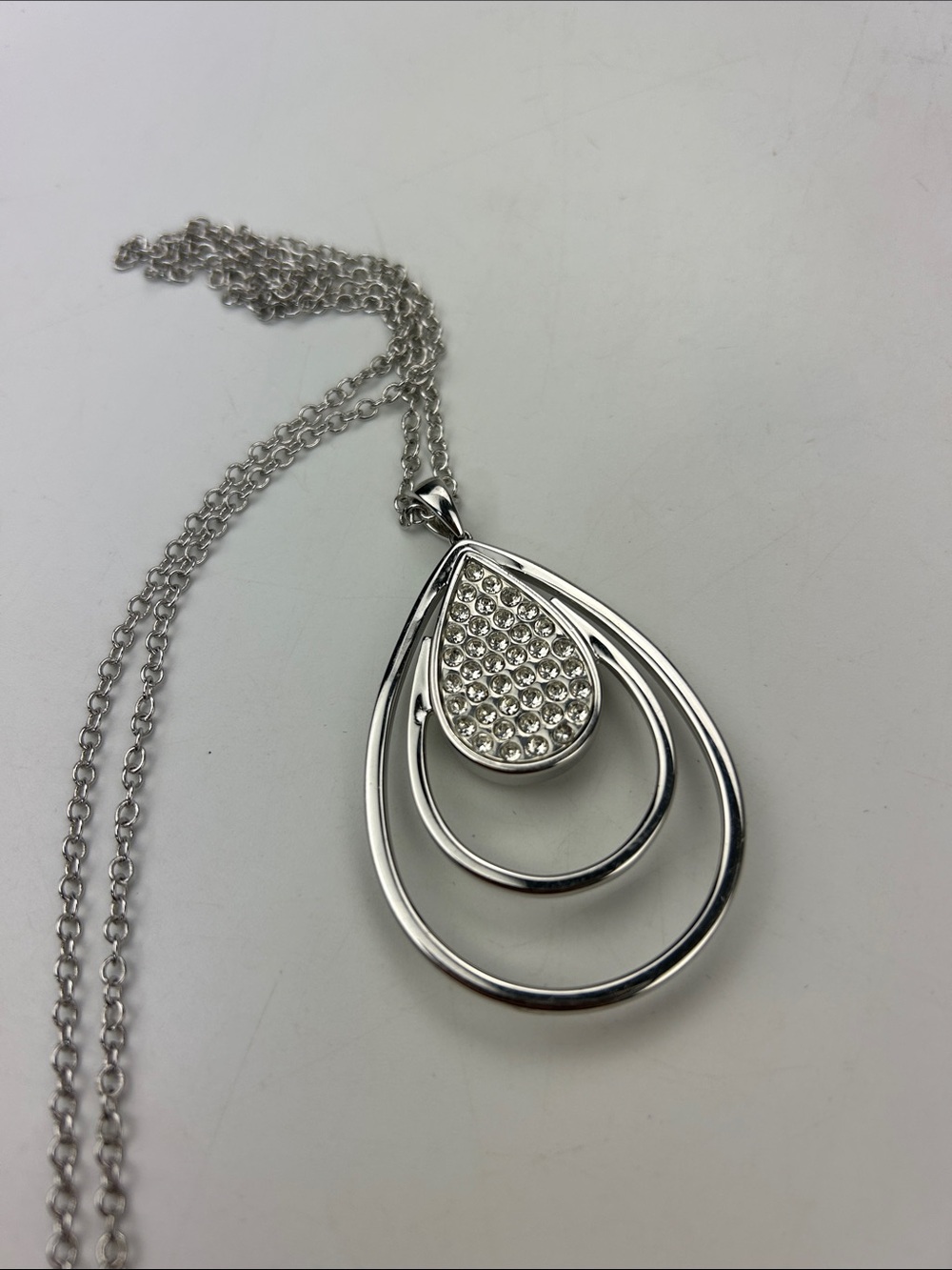 Touchstone Crystal By Swarovski Silver Triple Teardrop Pendant Necklace 36”